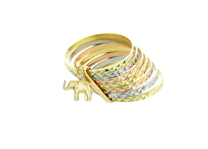 Stackable Three Tone Plated Ring with Elephant Charm